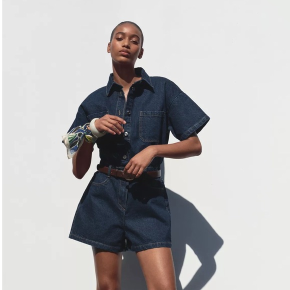 ZARA Denim Short Jumpsuit - Picture 1 of 8